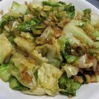 Napa Cabbage with Garlic 蒜蓉炒高麗菜 · Stir fried Napa cabbage with garlic sauce.