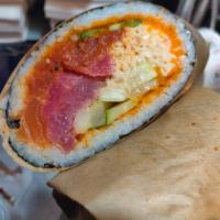 Best of the Best Roll · Crab salad, spicy tuna, fresh tuna, fresh salmon, masago, cucumber, eel sauce, spicy mayo.