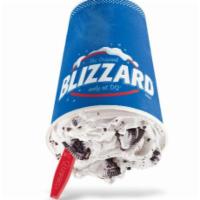 Oreo Cookies Blizzard Treat · OREO® cookie pieces blended with creamy vanilla soft serve.