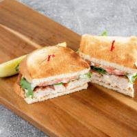 #13. Toasted Turkey Club Sandwich · Turkey, bacon, lettuce, tomato and mayo on toasted white.
