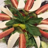 Fresh Mozzarella Salad · Romaine lettuce, tomatoes, fresh mozzarella cheese, olives, roasted red peppers with Italian...