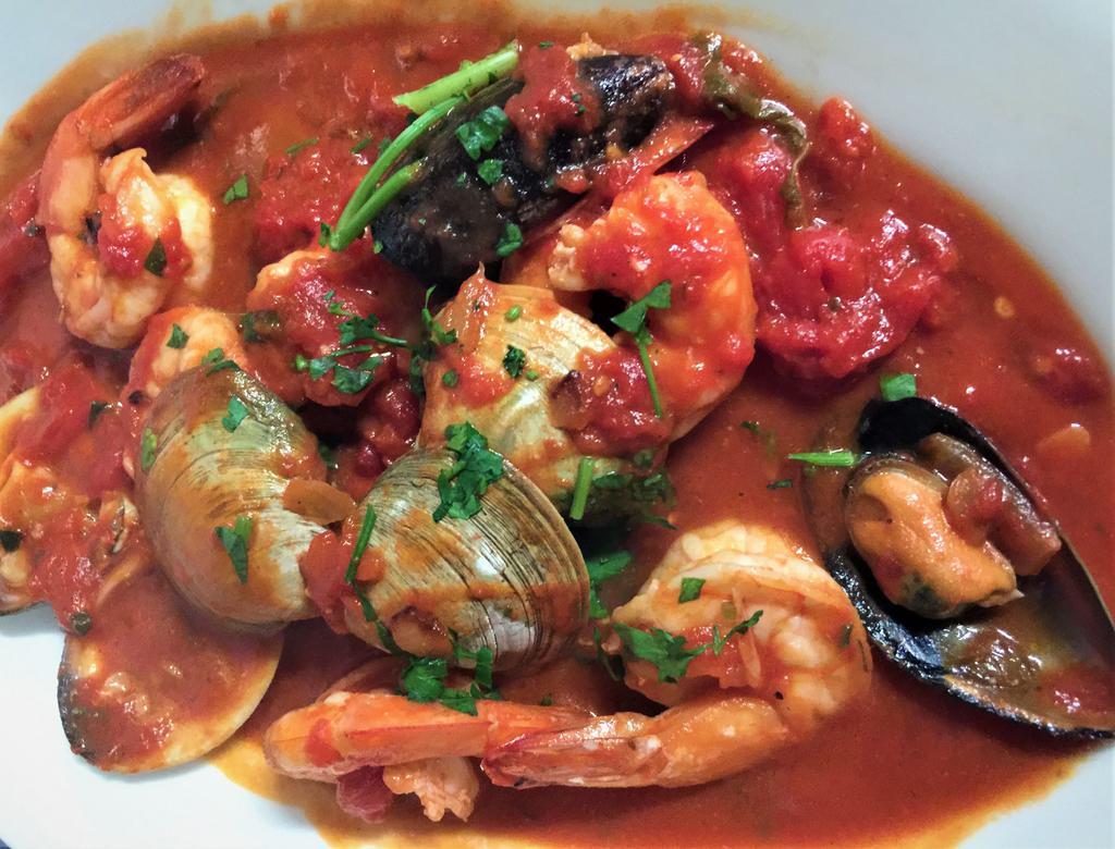 Shrimp Fra Diavolo · Shrimp, clams and mussels in a spicy or mild marinara sauce.