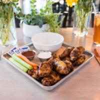 Smoked Tap Wings · Choice of dipping sauce and ranch or blue cheese. Gluten-free.