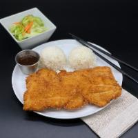Chicken Katsu  · Panko breaded and deep-fried chicken thigh and rice.