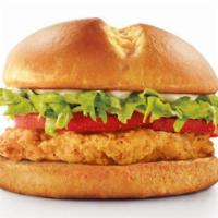 Classic Crispy Chicken Sandwich · Crispy chicken with mayonnaise, lettuce, and tomato on a brioche bun.