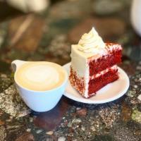 Red Velvet Cake · a slice of our house-made red velvet cake covered in our signature cream cheese frosting 