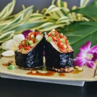 Sriracha Spam Musubi · Steamed rice and grilled Spam glazed with our own teriyaki sauce, sriracha sauce and wrapped...