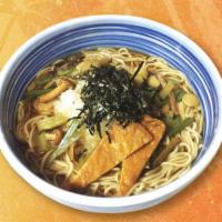 NEW! Sansai Kitsune Soba · Soba with Mountain Vegetables, Kitsune Bean Curd, Grated Radish and Dried Seaweed in Clear F...