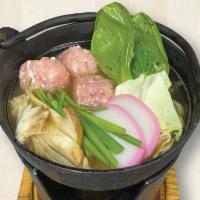 Warm Up Miso Hot Pot · Meatball, Chive, Mushrooms, Bok Choy, Cabbage and Fish Cake