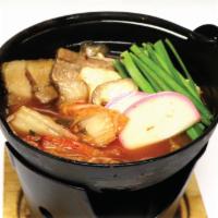 Pork and Kimchi Hot Pot · Sliced Pork, Kimchi, Nappa Cabbage, Tofu, Scallions and Fish Cake