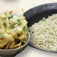 Shrimp & Vegetable Kakiage (Tempura Ball) Rice Bowl & Soba Set · Shell fish. Subtle buttery fish.