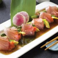 Yellowtail Special · 6 pcs / avocado, asparagus, and spicy tuna wrapped with fresh yellowtail sashimi