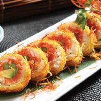 Tornado Roll · In: spicy tuna, crabmeat, avocado Out: soy paper, deep fried with shredded potato, smelt egg...