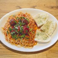 Spaghetti With Meatballs · 4 LG Meatballs served with homemade marinara sauce topped with Parmigiano and mozzarella che...