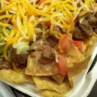 Panchos 1 Size · Corn chips with meat. Choose from: asada, al pastor, chicken, carnitas, fried carnitas. Pico...