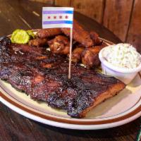 Ribs & Chicken Wing Combo Plate · 1/2 slab of baby back ribs and six wings.
Served with Texas toast, pickles & coleslaw.