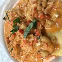 Lobster and Shrimp Ravioli · Sauteed lobster and shrimp with ravioli and cherry wine cream sauce. Add mushrooms for an ad...