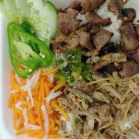 Vietnamese Combo  · Shredded Pork and Grill Pork served on top of rice with scallion oil,  cucumber, pickle vege...