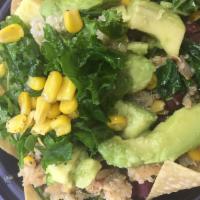 Mexican Bowl · Roasted corn, pico de gallo, red beans, avocado, and kale with spicy chipotle dressing.