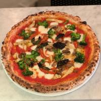 Vegetariana Pizza · Tomato sauce, mozzarella fior di latte, cherry tomatoes and seasonal fresh mix vegetables.