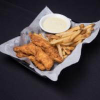 Chicken Tender Platter · 5 hand breaded tenders served with French fries and side of honey mustard. Toss in Buffalo s...