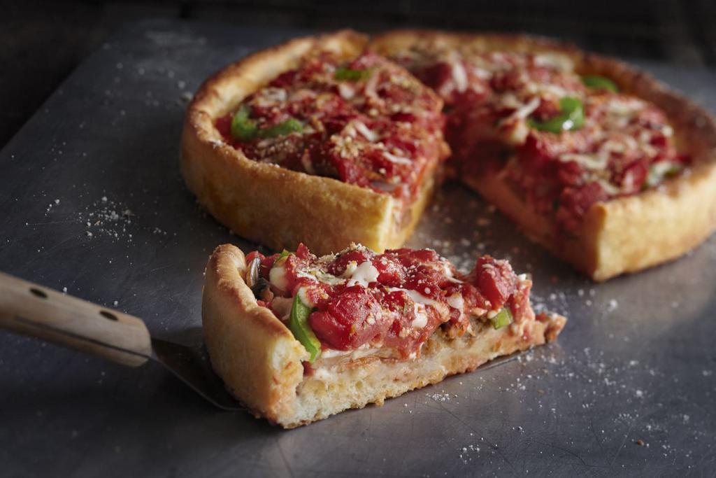 Numero Uno Deep Dish Pizza · Our first choice for the most delectable pizza! Extra cheese, an abundance of fresh sausage, just the right amount of pepperoni, fresh mushrooms, onions and green peppers.