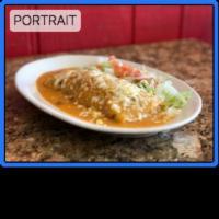 Deluxe Breakfast Burrito · Flour tortilla with a savory filling. Any handheld burrito smothered with green chili, chees...