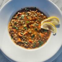 Ema's Lentil Soup · Our new homemade warm and hearty green lentil soup simmered with carrots, onion, celery, and...