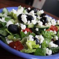 Greek Salad Combo · Seasonal greens, hummus, olives, cucumbers, tomato, feta cheese, choice of dressing. Prepare...