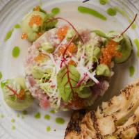 Tuna Tartare · Cucumber, radish, trout row, avocado pureè.
