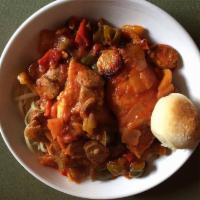 Chicken Scarpariello · Sauteed chicken breast, Italian sausage, mixed sweet peppers, cherry tomatoes, light tomato ...