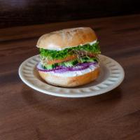 Veggie Sandwich · Plain cream cheese, lettuce, tomato, onion, cucumber, sprouts, balsamic dressing.