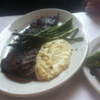 16 oz. Skirt Steak · Served with asparagus and mashed potato.