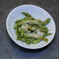 Garlic Parmesan Edamame · Sauteed soybeans, garlic, and Parmesan sauce. Gluten-free option is available.