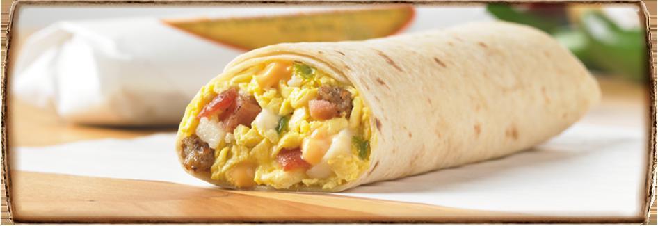 Breakfast Burrito · Egg, cheese, and bacon or ham.