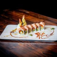 Spicy Girl Roll · Spicy crunchy tuna, spicy salmon, mango, cucumber, avocado, masago, wrapped with soybean pap...