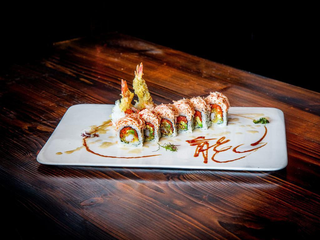 Spicy Girl Roll · Spicy crunchy tuna, spicy salmon, mango, cucumber, avocado, masago, wrapped with soybean paper (spicy mayo and chili sauce). Spicy.