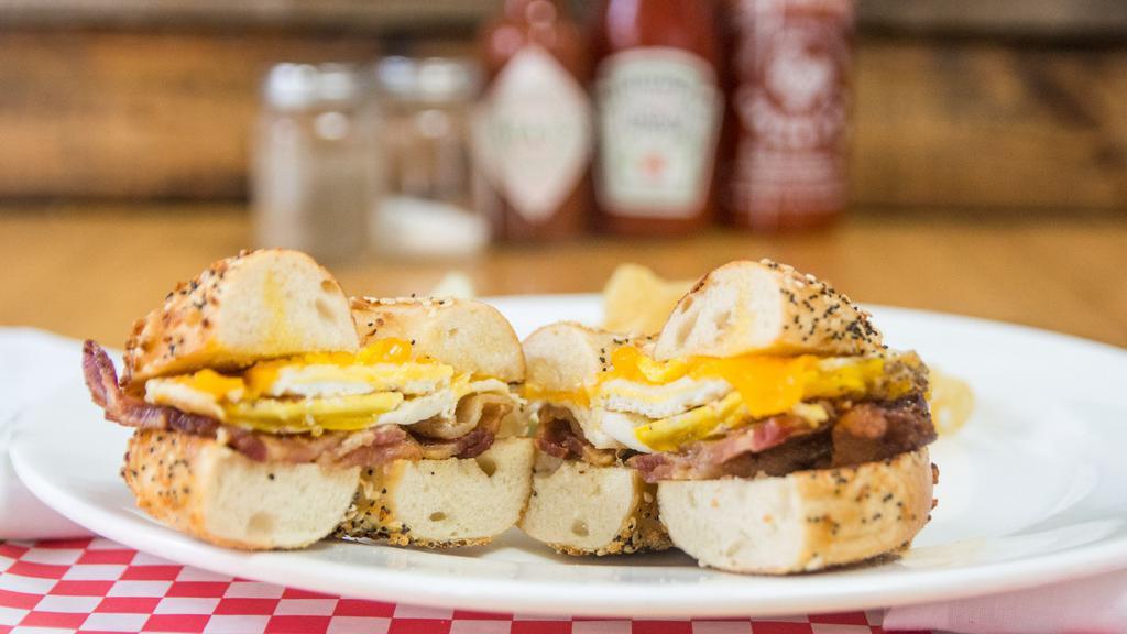 Bacon Egg ＆ Cheese · Fried egg, thick cut bacon with cheddar cheese