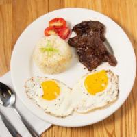 Tapsilog  · o Tapa (thin sliced steak), rice, & 2 eggs.