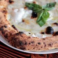 Quattro Formaggi Pizza · Fior di latte, ricotta, gorgonzola and grana Padano (NO SAUCE)