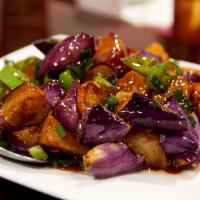 Eggplant with Pork in Garlic Sauce · Hot and spicy.