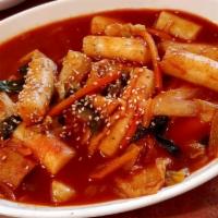 Spicy Rice Cakes 떡볶이 · Stir-fried rice cakes, onions, scallions, and fish cakes with spicy red chili paste (ramen n...