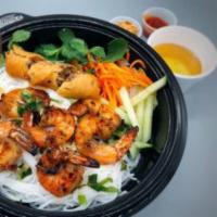 Vermicelli · Rice noodle comes with green onion, lettuce, cabbage, mint, fish sauce (on a side), chili pa...