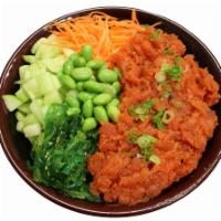 S3.Spicy Tuna Bowl · Spicy tuna, cucumber, seaweed salad, edamame, carrots, green onion, cilantro, jalapeno, temp...