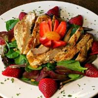Strawberry Chicken Salad  · Mixed greens, strawberries, mandarin oranges and walnuts served with raspberry vinaigrette. 