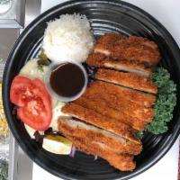 3. Chicken Katsu Bento Box · Deep fried chicken with katsu sauce, rice and salad.