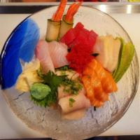 Chirashi · 15 pieces assorted raw fish and sushi rice.