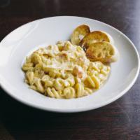 Luke's Lobster Mac · Fontina, aged Parmesan, lobster, trotolle pasta and toasted baguette.