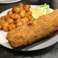 Fried Catfish Dinner · Boneless catfish filet, Hand-breaded - served with slaw and hush puppies. Served with Salad ...