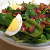 Spinach Salad · Come with bacon, tomato, egg, cheese, lemon and croutons.